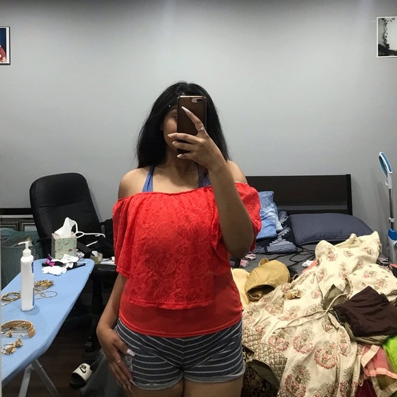 y2k off the Shoulder Bright summer top - Picture 6 of 6